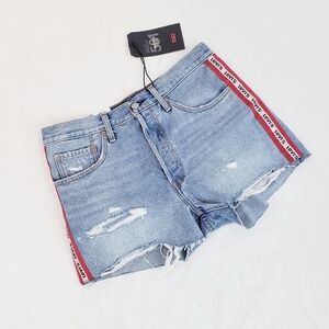 NWT Levi's 501s High Rise Raw Hem Shorts Red Band 100% Cotton